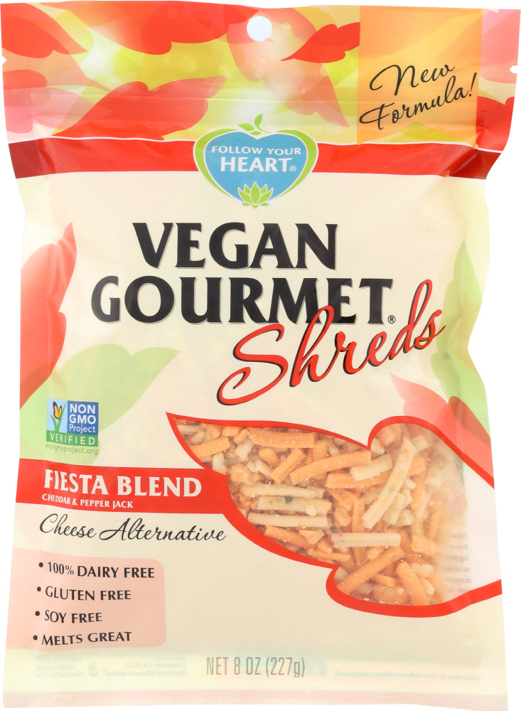 FOLLOW YOUR HEART: Fiesta Blend Cheddar & Pepper Jack Cheese Shreds, 8 oz - Vending Business Solutions