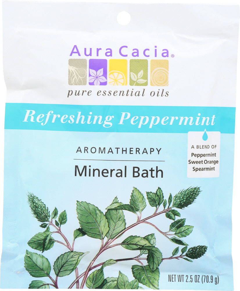 AURA CACIA:  Aromatherapy Mineral Bath Refreshing Peppermint , 2.5 Oz - Vending Business Solutions