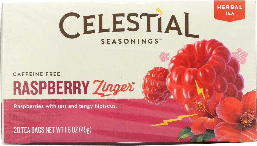CELESTIAL SEASONINGS: Raspberry Zinger Herbal Tea Caffeine 20 Tea Bags, 1.6 oz - Vending Business Solutions