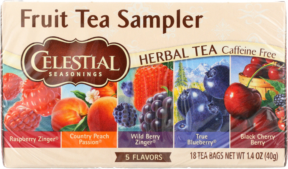 CELESTIAL SEASONINGS: Fruit Tea Sampler Herbal Tea Caffeine Free 18 Tea Bags, 1.4 oz - Vending Business Solutions