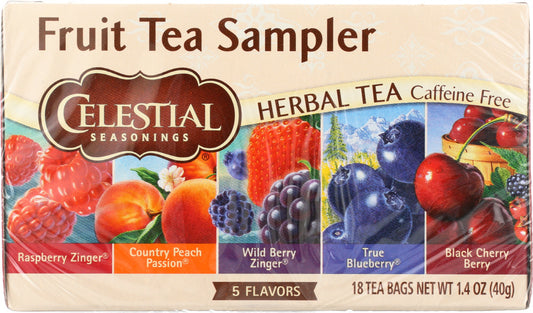 CELESTIAL SEASONINGS: Fruit Tea Sampler Herbal Tea Caffeine Free 18 Tea Bags, 1.4 oz - Vending Business Solutions