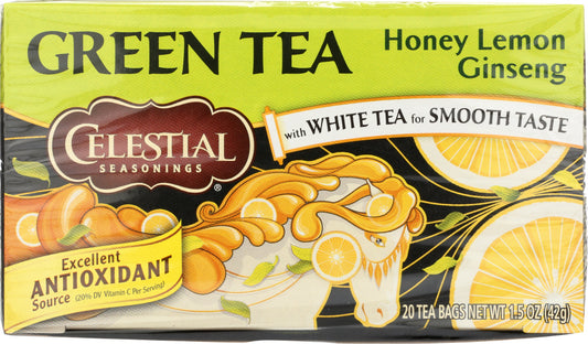 CELESTIAL SEASONINGS: Green Tea With White Tea Honey Lemon Ginseng 20 Tea Bags, 1.5 oz - Vending Business Solutions