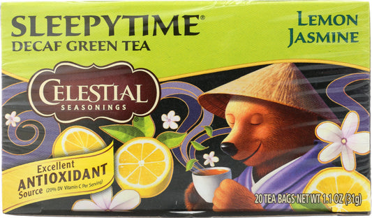 CELESTIAL SEASONINGS: Decaf Sleepytime Green Lemon Jasmine Tea 20 Tea Bags, 1.1 oz - Vending Business Solutions