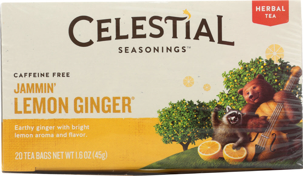 CELESTIAL SEASONINGS: Jammin' Lemon Ginger Herbal Tea Caffeine Free 20 Tea Bags, 1.6 oz - Vending Business Solutions