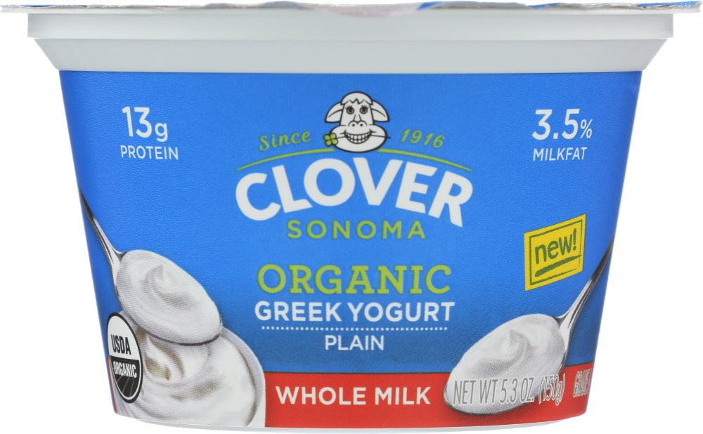 CLOVER SONOMA: Organic Whole Milk Plain Greek Yogurt, 5.30 oz - Vending Business Solutions