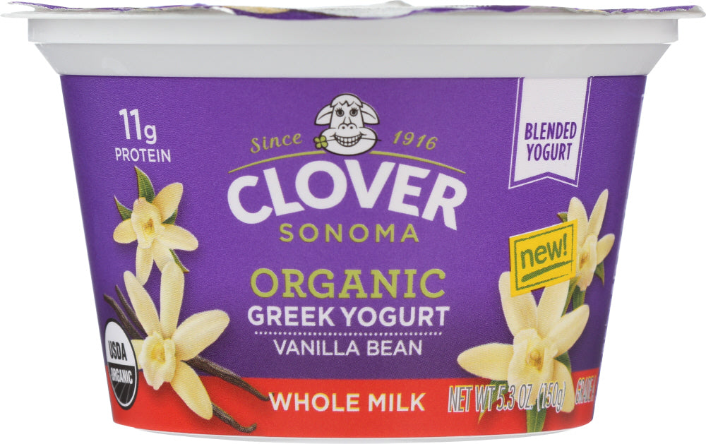CLOVER SONOMA: Organic Whole Milk Vanilla Bean Greek Yogurt, 5.30 oz - Vending Business Solutions