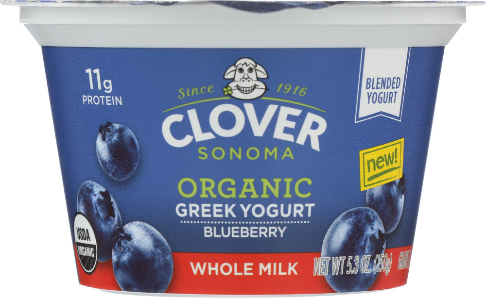 CLOVER SONOMA: Organic Whole Milk Blueberry Greek Yogurt, 5.30 oz - Vending Business Solutions
