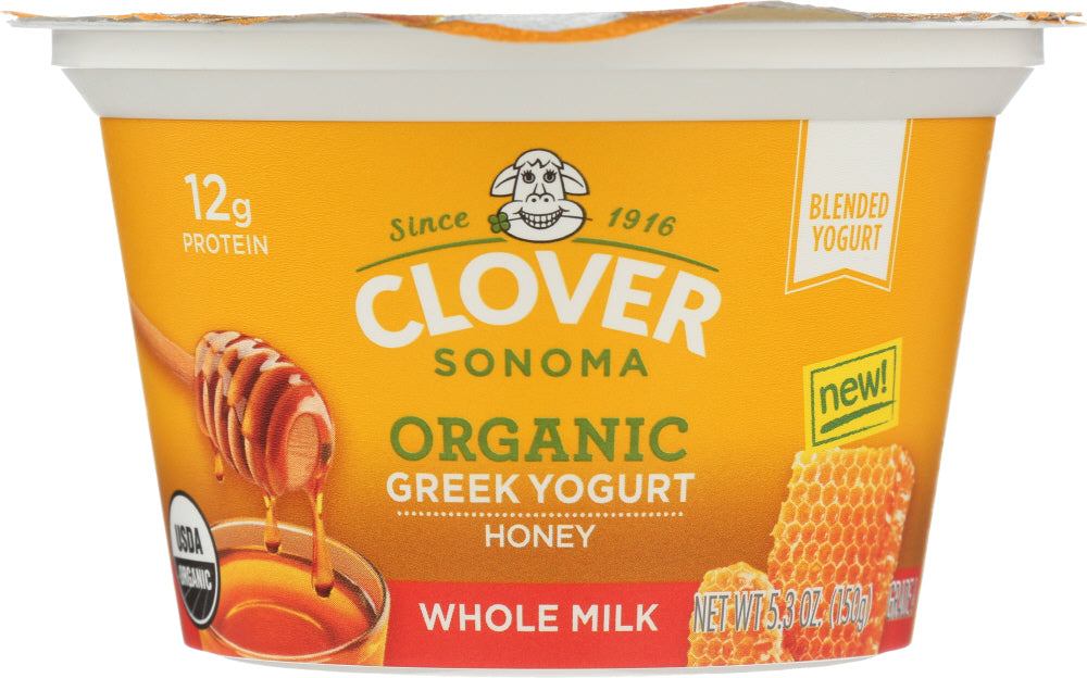 CLOVER SONOMA: Organic Whole Milk Honey Greek Yogurt, 5.30 oz - Vending Business Solutions
