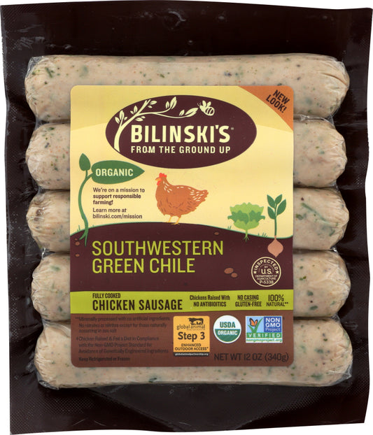BILINKSI'S: Southwestern Green Chile Chicken Sausage, 12 oz - Vending Business Solutions