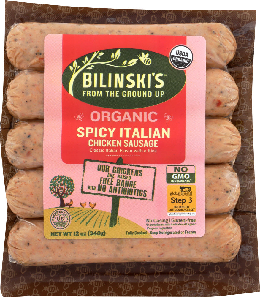 BILINSKIS: Chicken Sausage Spicy Italian Organic, 12 oz - Vending Business Solutions