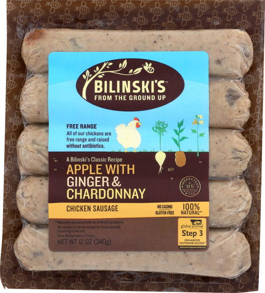 BILINSKIS: Apple with Ginger and Chardonnay Chicken Sausage, 12 oz - Vending Business Solutions
