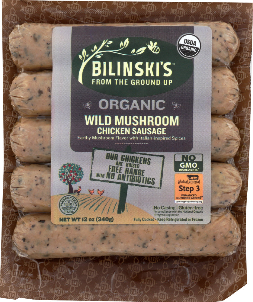 BILINSKIS: Organic Wild Mushroom Chicken Sausage, 12 oz - Vending Business Solutions