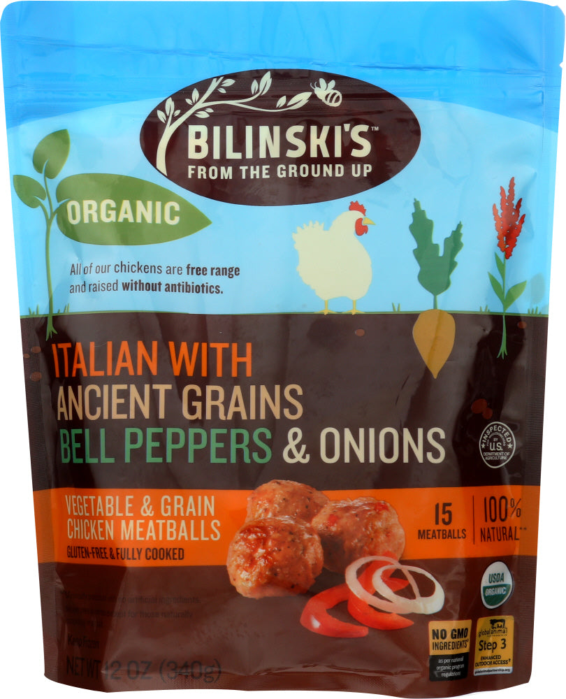 BILINSKIS: Italian with Ancient Grains Bell Peppers and Onions Vegetable and Grain Chicken Meatballs, 12 oz - Vending Business Solutions