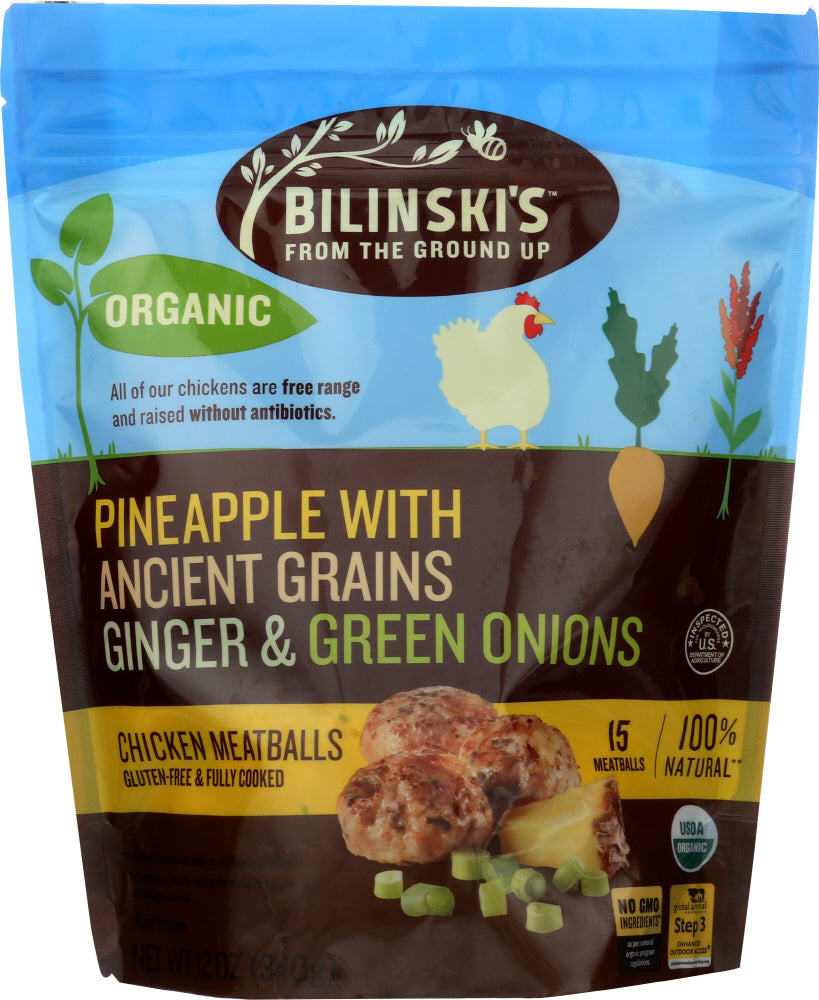 BILINSKIS: Pineapple with Ancient Grains Ginger and Green Onions Chicken Meatballs, 12 oz - Vending Business Solutions