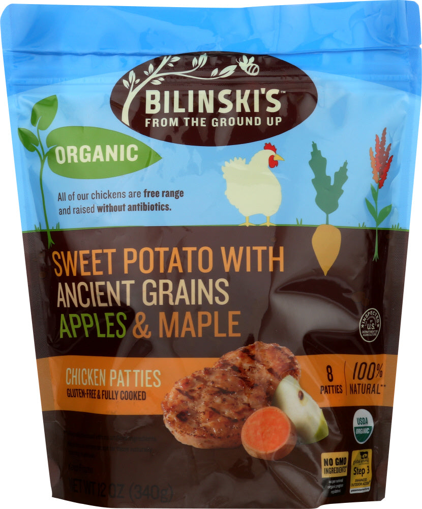 BILINSKIS: Sweet Potato with Ancient Grains Apples and Maple Chicken Patties, 12 oz - Vending Business Solutions