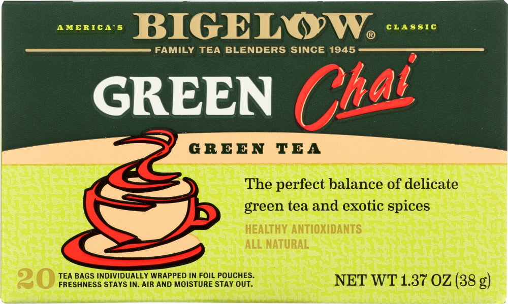 BIGELOW: Green Chai Green Tea Healthy Antioxidants 20 Tea Bags, 1.37 oz - Vending Business Solutions