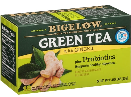 BIGELOW: Green Tea with Ginger plus Probiotics 18 Bags, 0.9 oz - Vending Business Solutions