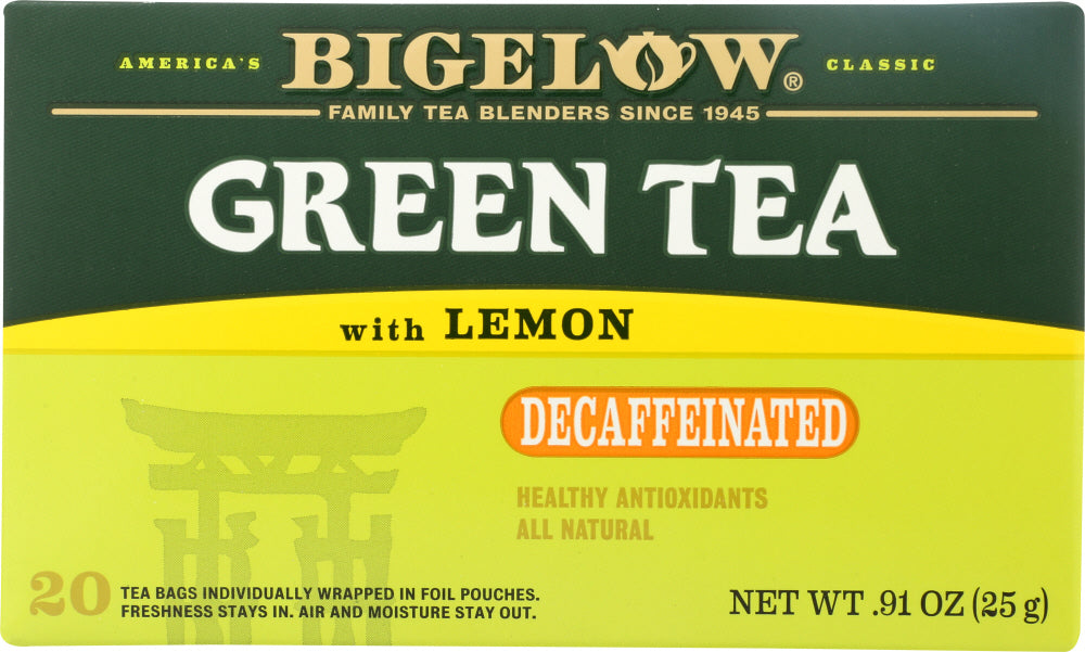 BIGELOW: Green Tea With Lemon Naturally Decaffeinated 20 Tea Bags, 0.91 oz - Vending Business Solutions