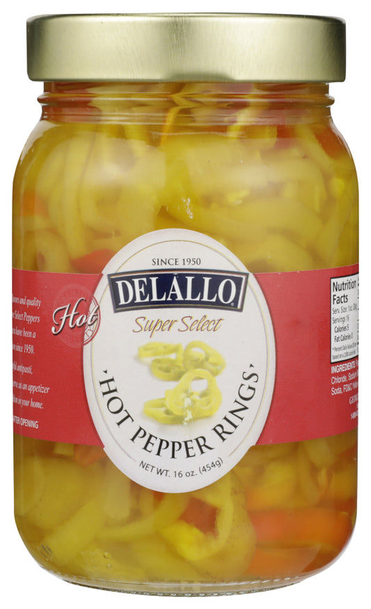 DELALLO: Hot Banana Pepper Rings, 16 oz - Vending Business Solutions