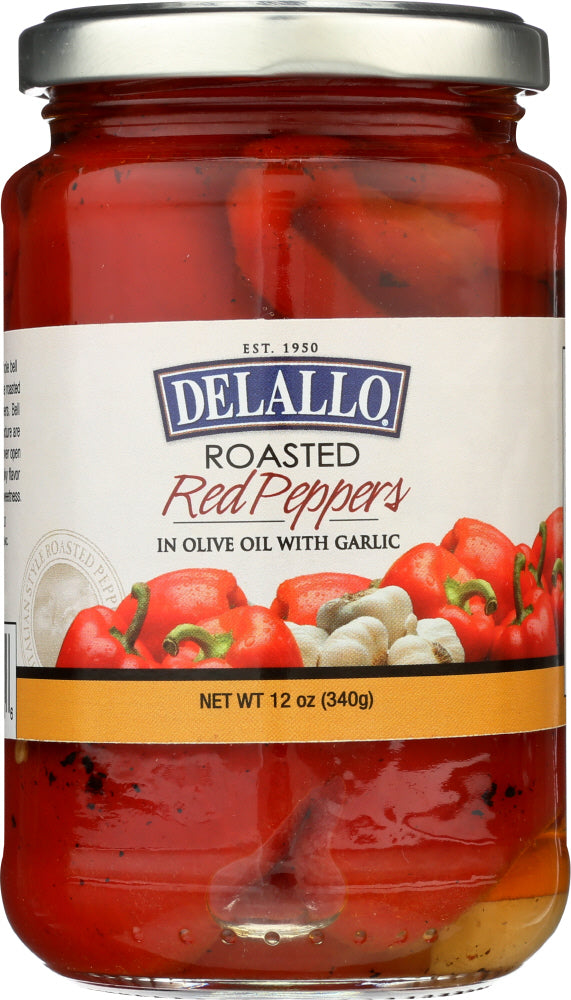 DELALLO: Roasted Red Peppers with Garlic in Olive Oil, 12 oz - Vending Business Solutions