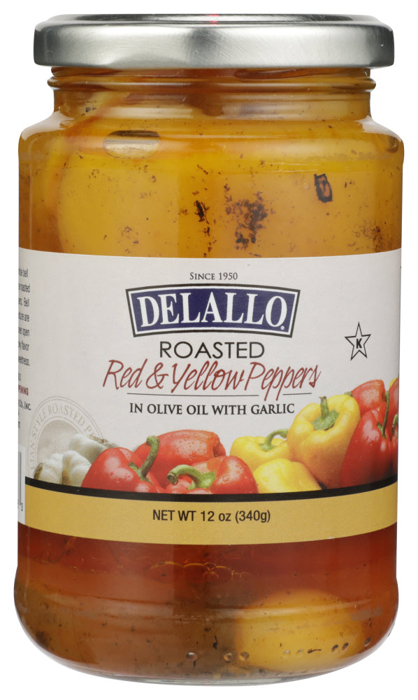 DELALLO: Roasted Yellow & Red Peppers with Garlic, 12 oz - Vending Business Solutions
