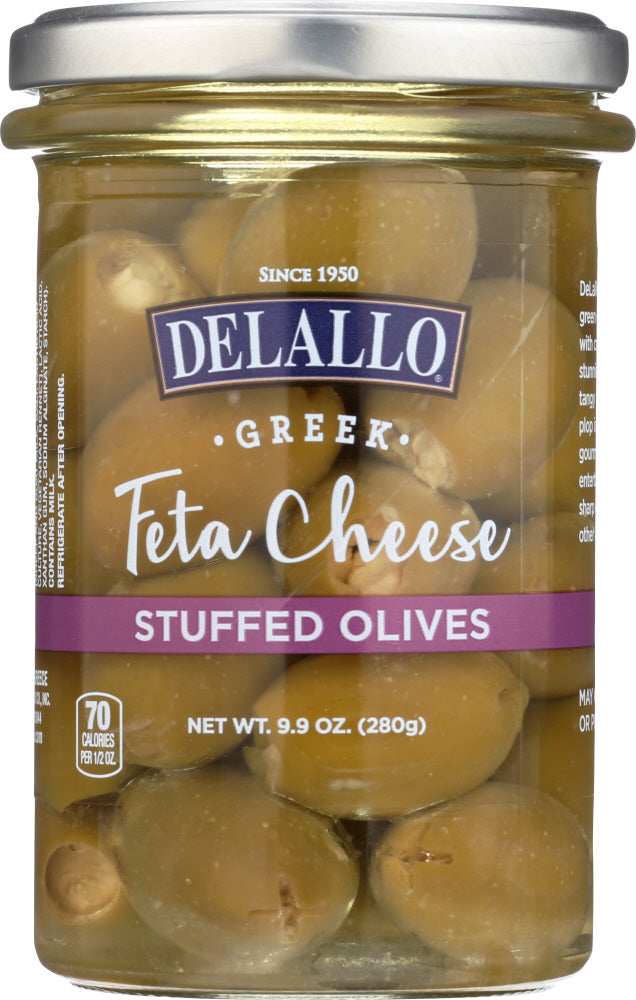 DELALLO: Feta Stuffed Green Greek Olives, 9.9 oz - Vending Business Solutions