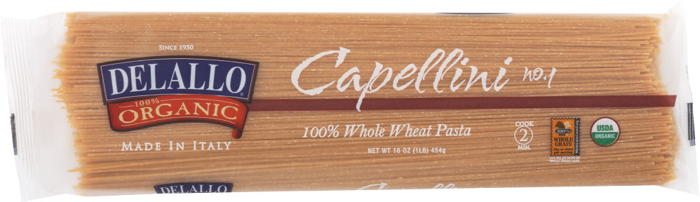 DELALLO: Organic Pasta Capellini Whole Wheat No.1, 16 oz - Vending Business Solutions