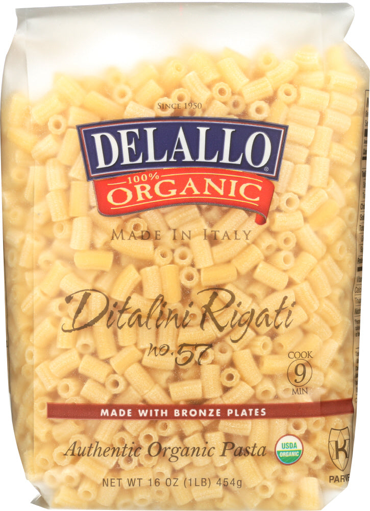DELALLO: Organic Ditalini Rigati No. 57 Pasta, 16 oz - Vending Business Solutions