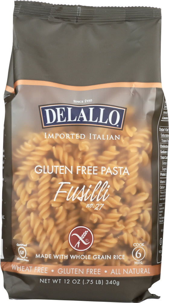 DELALLO: Gluten-Free Pasta Whole Grain Rice Fusilli, 12 oz - Vending Business Solutions