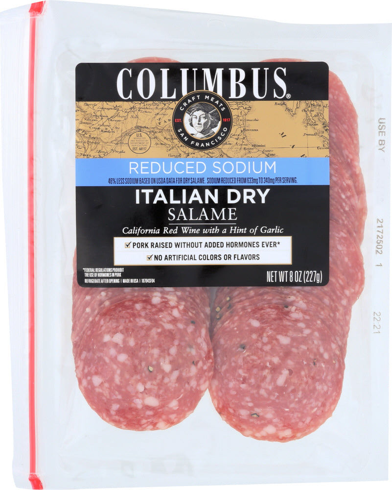 COLUMBUS: Slice Low Sodium Italian Dry Salame Pillow Pack, 8 oz - Vending Business Solutions