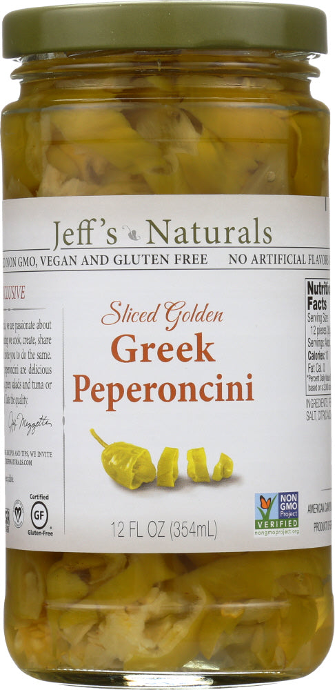 JEFF'S NATURALS: Sliced Golden Greek Peperoncini, 12 oz - Vending Business Solutions