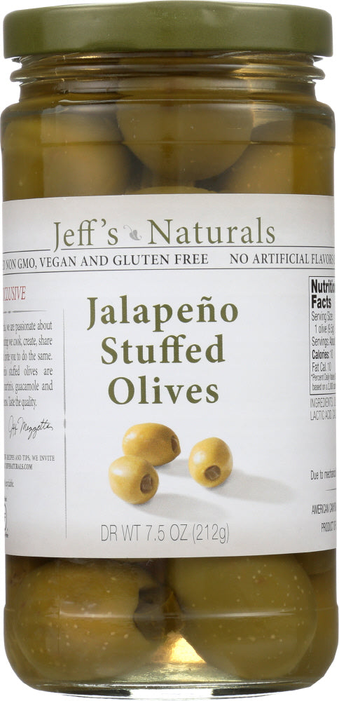 JEFF'S NATURALS: Jalapeno Stuffed Olives, 7.5 oz - Vending Business Solutions