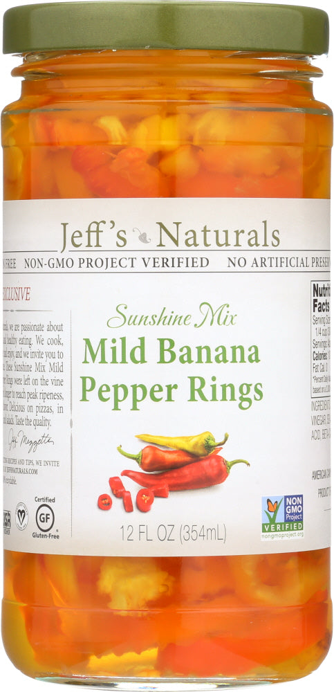 JEFFS NATURALS: Sunshine Mix Mild Banana Pepper Rings, 12 fl oz - Vending Business Solutions