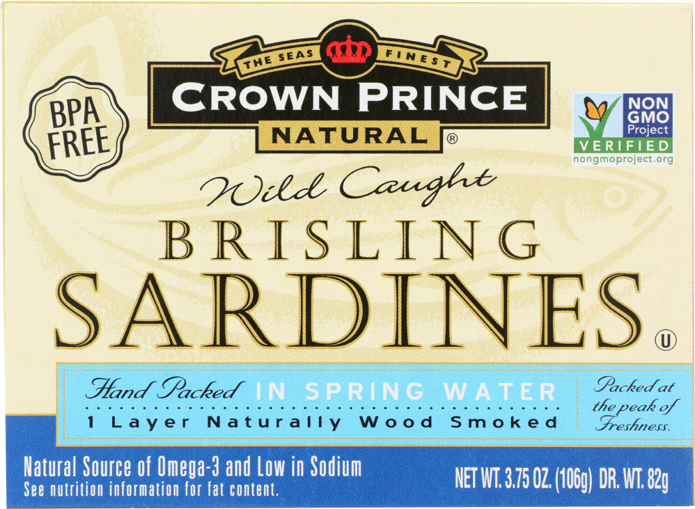 CROWN PRINCE: Brisling Sardines In Spring Water, 3.75 oz - Vending Business Solutions