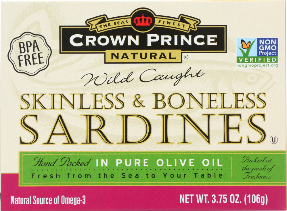 CROWN PRINCE: Skinless & Boneless Sardines in Olive Oil, 3.75 oz - Vending Business Solutions