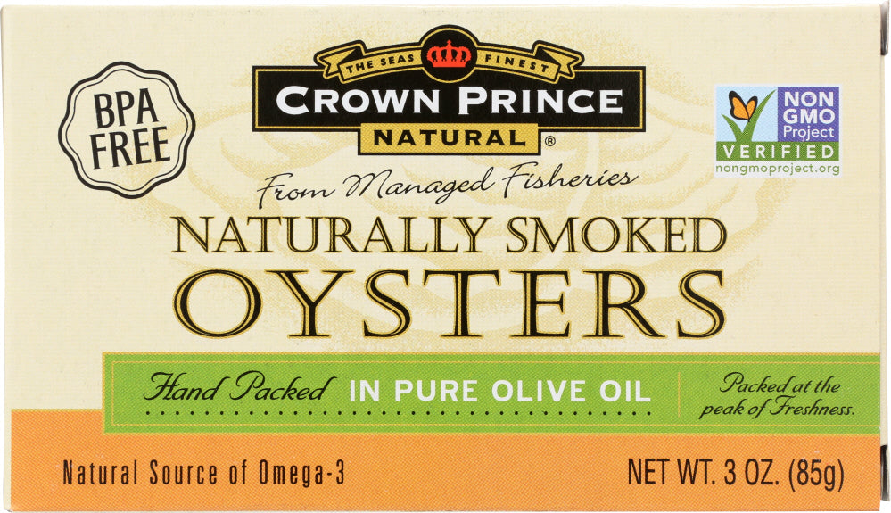 CROWN PRINCE: Naturally Smoked Oysters in Pure Olive Oil, 3 oz - Vending Business Solutions