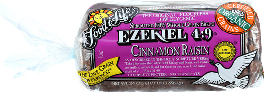 FOOD FOR LIFE: Ezekiel 4:9 Cinnamon Raisin Sprouted Grain Bread, 24 oz - Vending Business Solutions