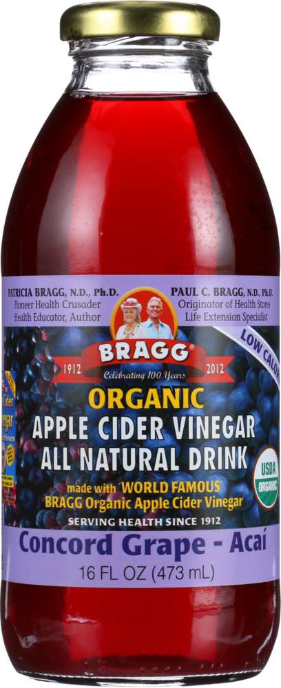 BRAGG: Organic Apple Cider Vinegar All Natural Drink Concord Grape and Acai, 16 oz - Vending Business Solutions