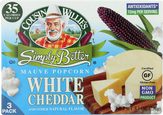 COUSIN WILLIES SIMPLY BETTER: Popcorn White Cheddar Microwave, 1 ea - Vending Business Solutions