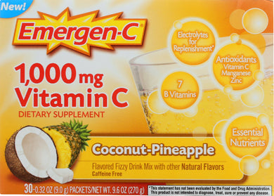EMERGEN-C: Vitamin C Drink Mix Coconut Pineapple 1000 mg 30 Packets, 9.6 oz - Vending Business Solutions
