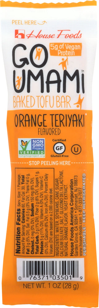 HOUSE FOODS: Go Umami Baked Tofu Bar Orange Teriyaki, 1 oz - Vending Business Solutions