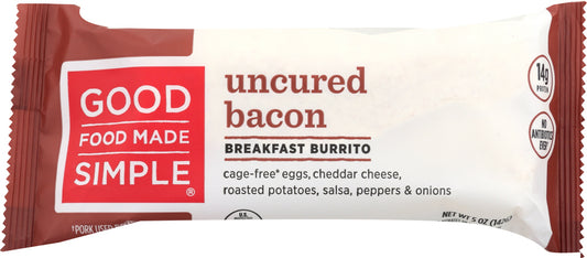 GOOD FOOD MADE SIMPLE: Uncured Bacon Breakfast Burrito, 5 oz - Vending Business Solutions