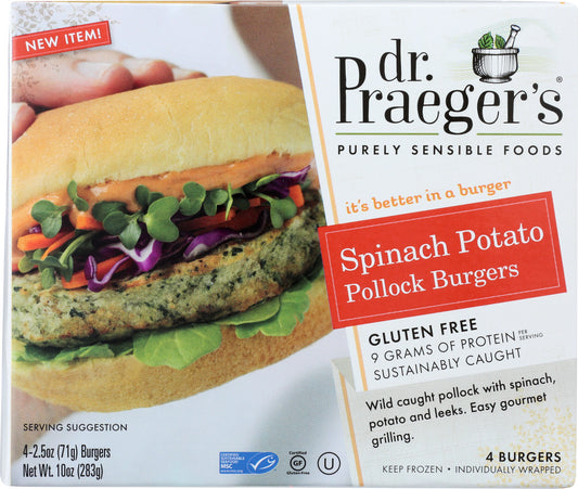 DR PRAEGER: Spinach Potato Pollock Burger, 10 oz - Vending Business Solutions