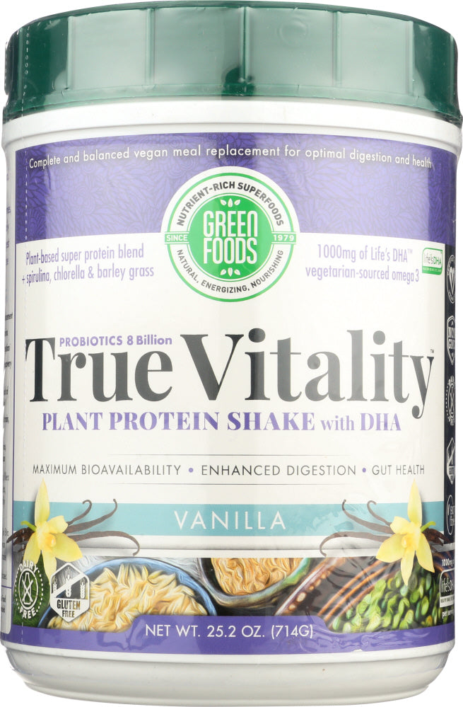 GREEN FOODS: True Vitality Plant Protein Shake with DHA Vanilla, 25.2 oz - Vending Business Solutions