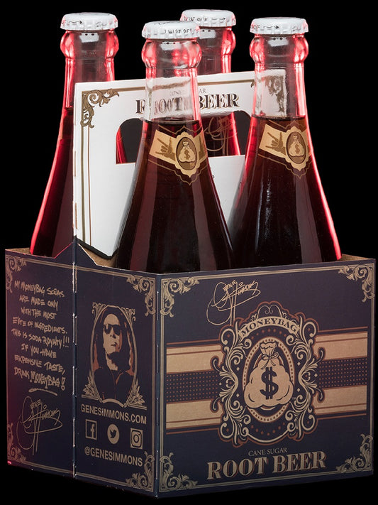 GENE SIMMONS MONEYBAG: Soda Root Beer 4 Pack, 46 oz - Vending Business Solutions