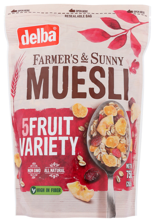 DELBA: Five Fruit Variety Muesli, 26.5 oz - Vending Business Solutions