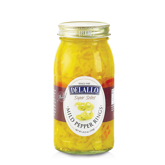 DELALLO: Mild Banana Pepper Rings Super Select, 25.5 oz - Vending Business Solutions