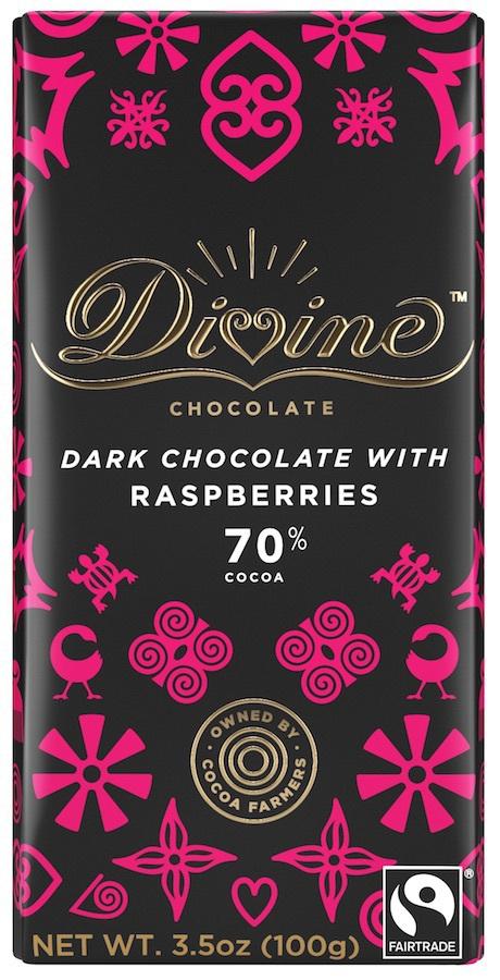 DIVINE CHOCOLATE: 70% Dark Chocolate Bar with Raspberries, 3.5 oz - Vending Business Solutions