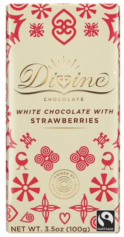 DIVINE CHOCOLATE: White Chocolate Bar with Strawberries, 3.5 oz - Vending Business Solutions