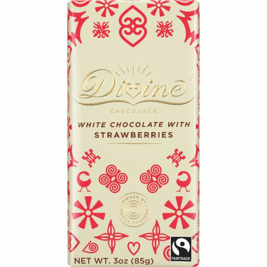 DIVINE CHOCOLATE: White Chocolate Bar with Strawberries, 3 oz - Vending Business Solutions